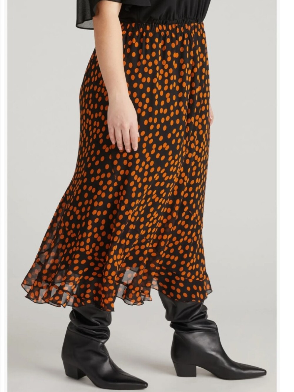 NWT Universal Standard Navarate Maxi Skirt Pull On Black Orange Dot 22/24 3X